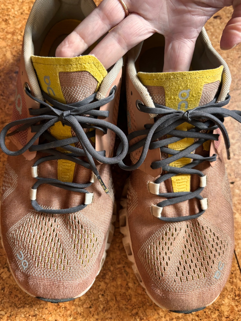 Women's On Cloud Running Sneakers in Dusty Pink and Yellow - Lightweight Comfort